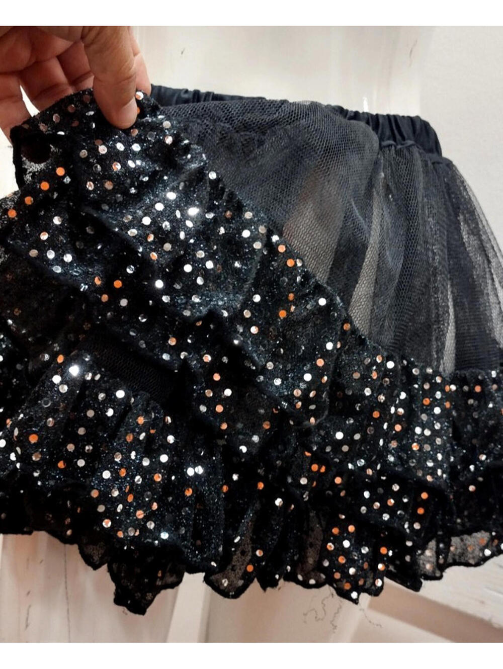 Skirt Raver Black Tulle Sexy Skirt Plastic Faux Silver Sequin Waist 24 in Xs S - Picture 4 of 16
